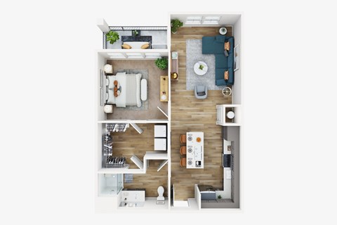 Floor plan for 1 bed, 1 bath, 741 sqft